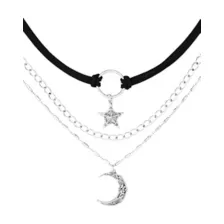 Star Moon Silver-Plated 3-Row Chain Choker Necklace at Spencer's
