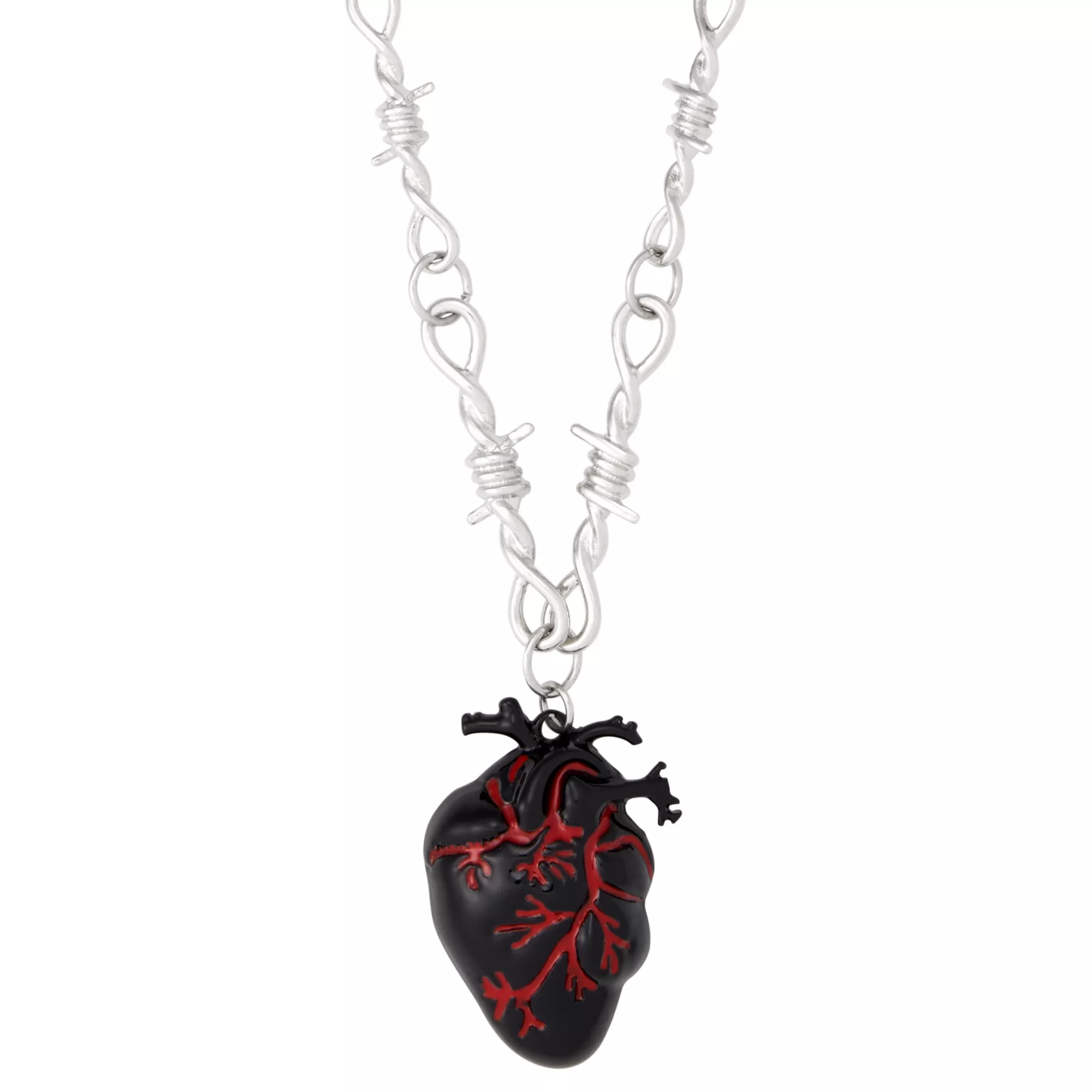 Barbed Wire Anatomical Heart Chain Necklace