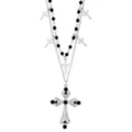 Black Beaded Cross Layered Necklace at Spencer's