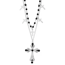 Black Beaded Cross Layered Necklace at Spencer's