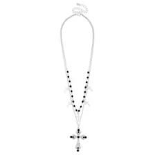 Black Beaded Cross Layered Necklace at Spencer's