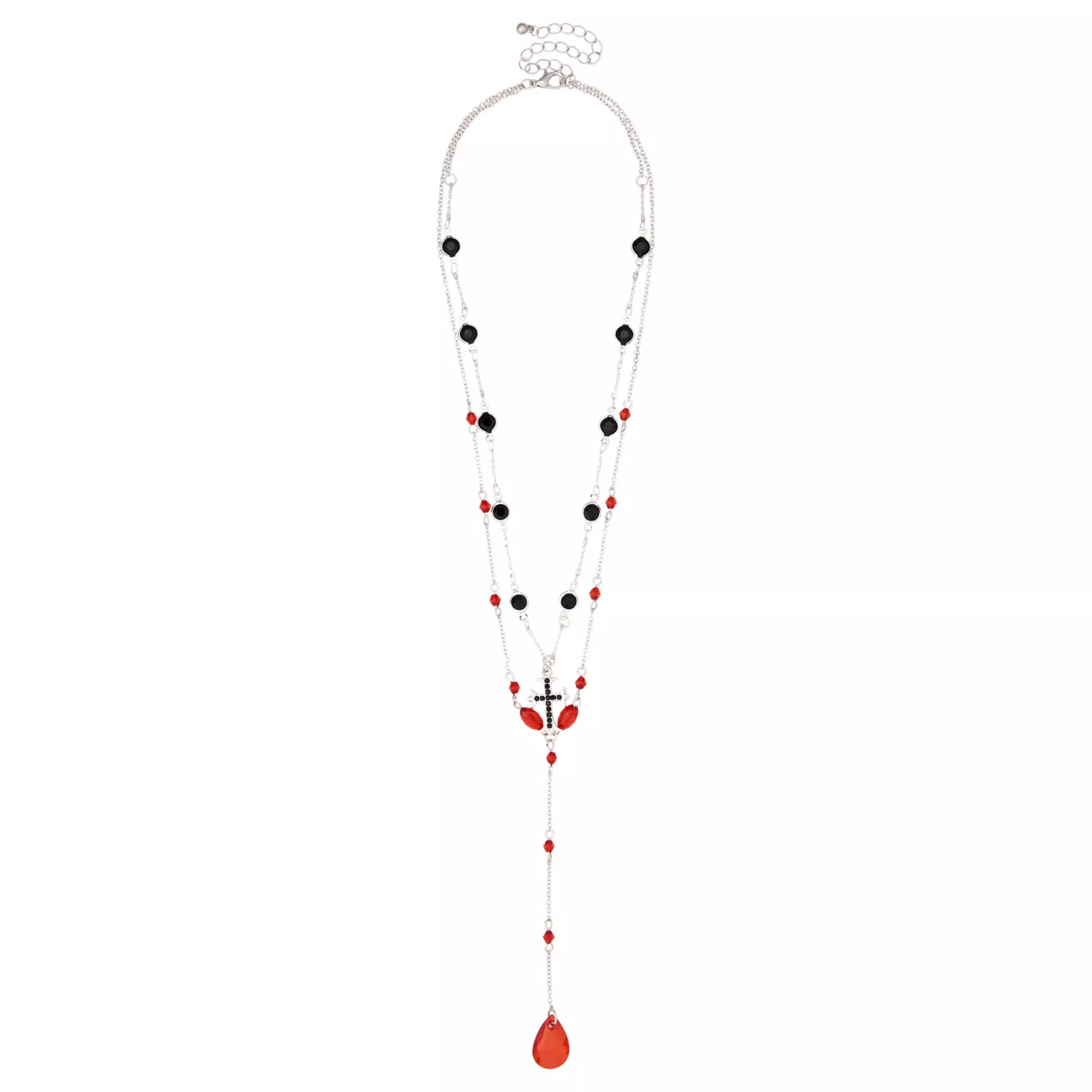Black and Red Drip Cross Rosary Chain Necklace