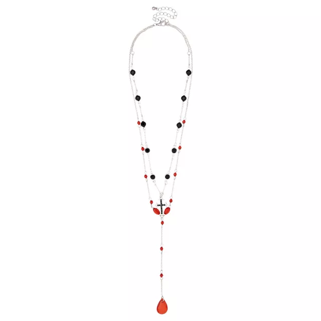 Black and Red Drip Cross Rosary Chain Necklace at Spencer's