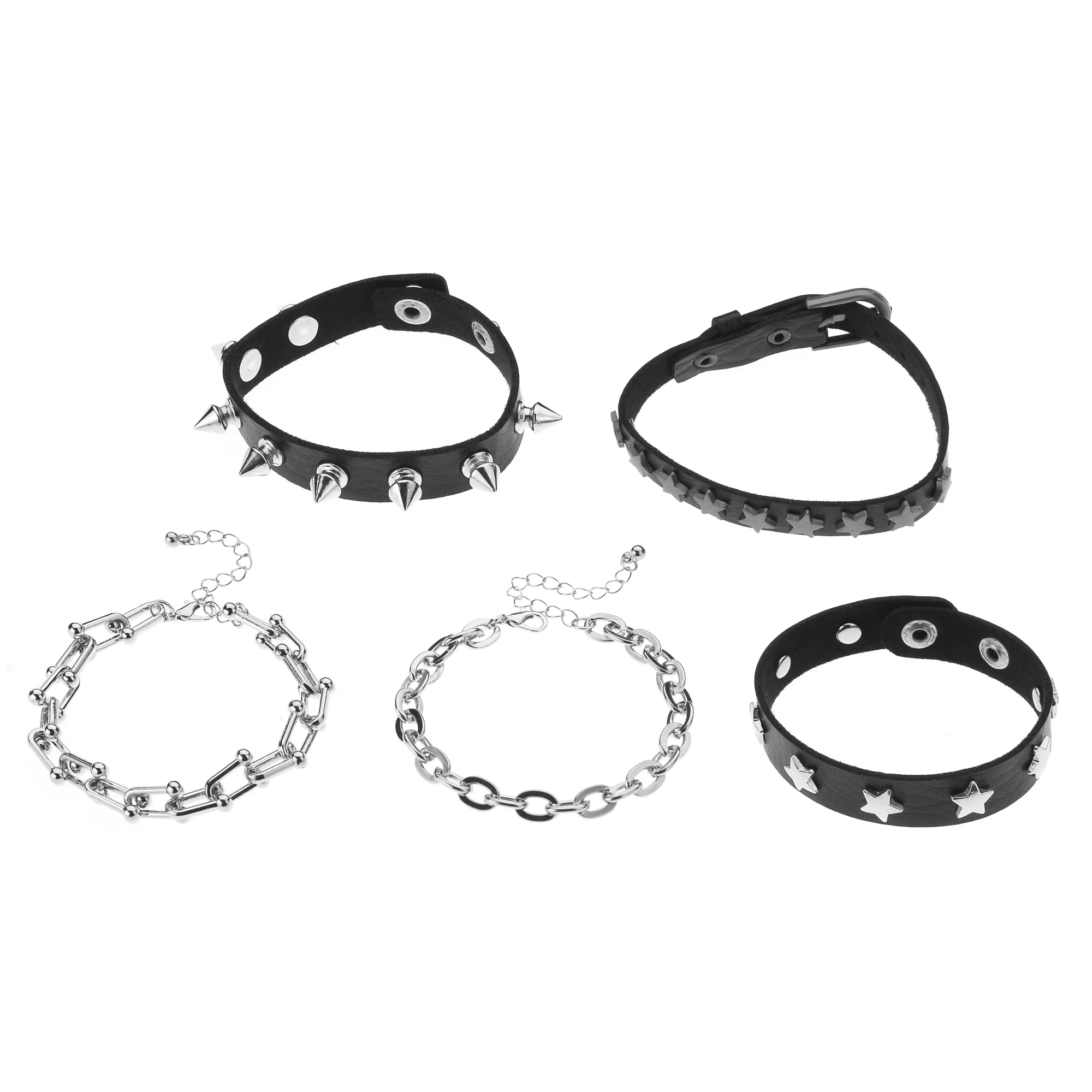 Multi-Pack Star and Stud Chain and Cuff Bracelets - 5 Pack