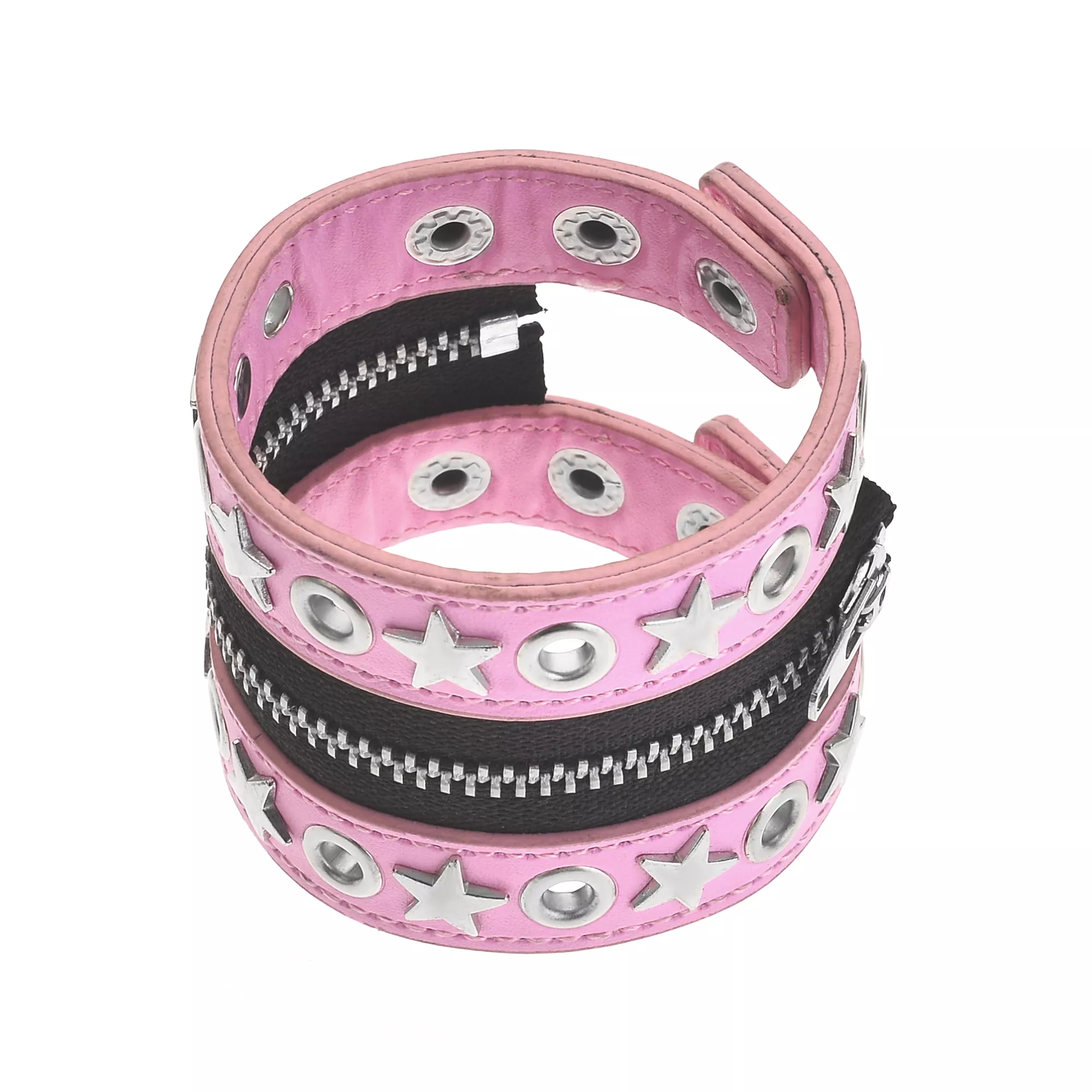 Pink Studded Zipper Cuff Bracelet