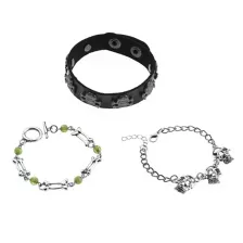Multi-Pack Black and Silver-Tone Skull Bracelets - 3 Pack at Spencer's