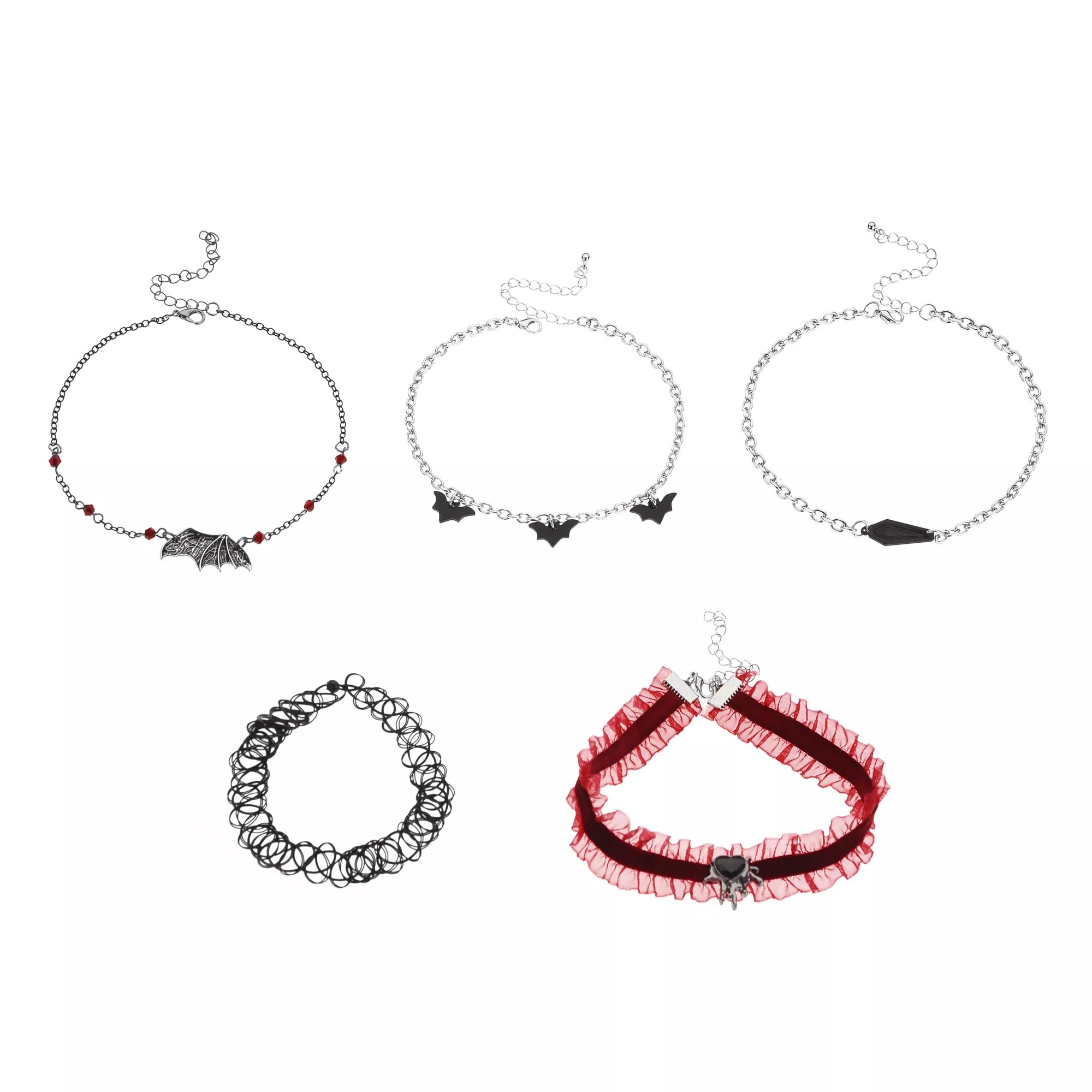 Multi-Pack Gothic Bat Choker Necklaces - 5 Pack