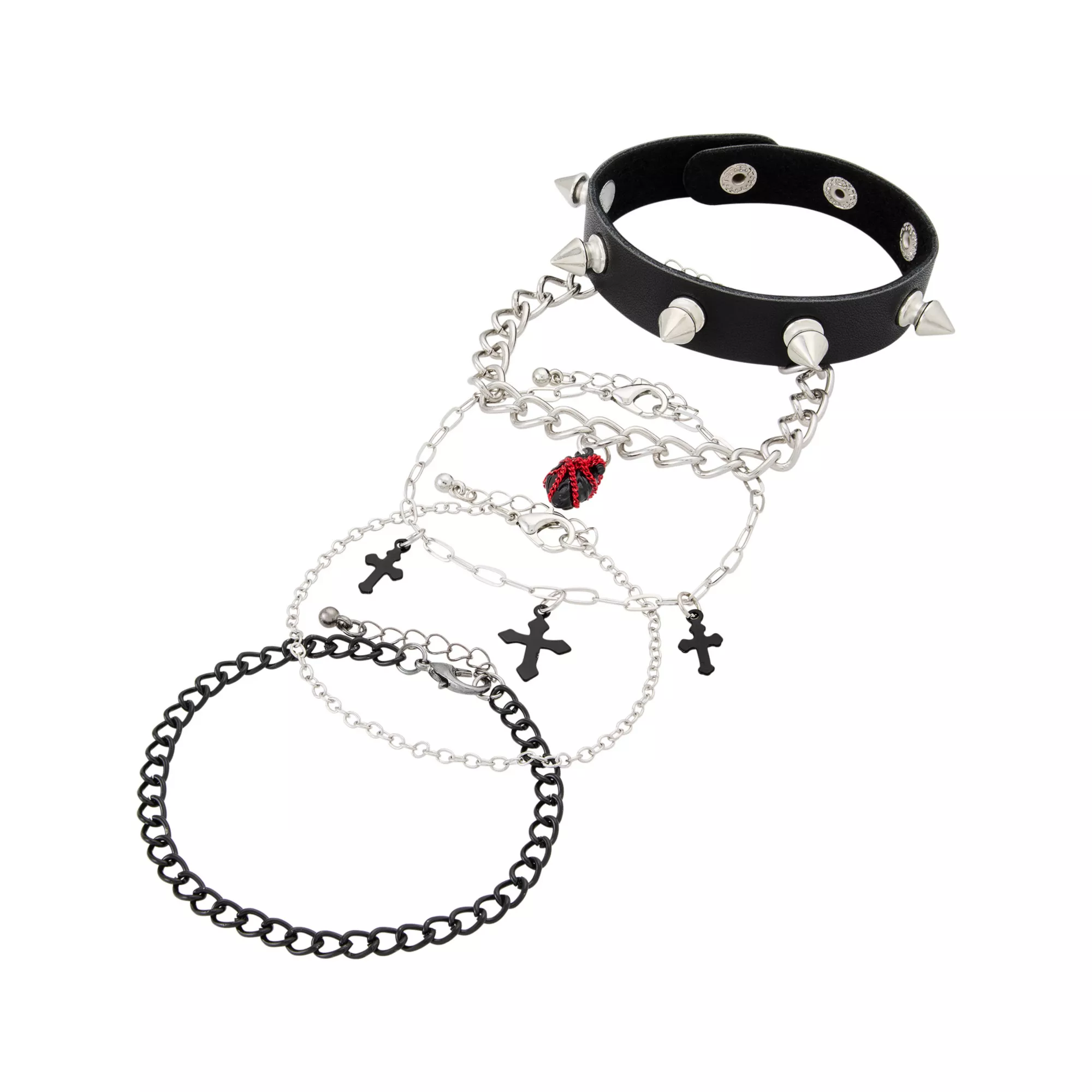 Multi-Pack Heart Cross Spike Bracelets - 5 Pack