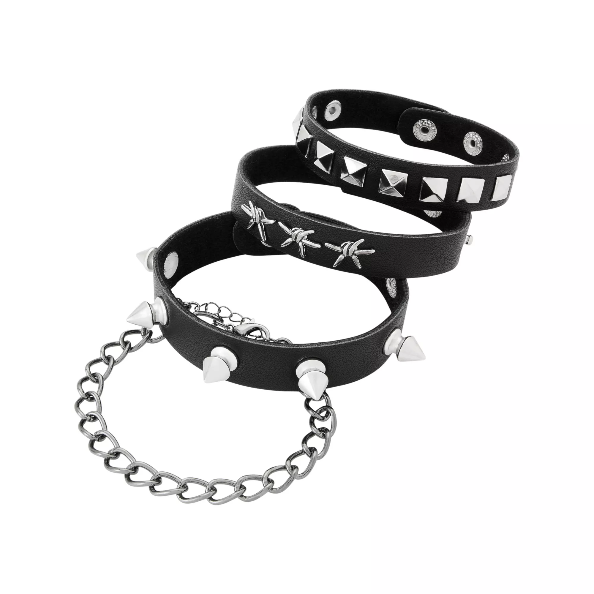 Multi-Pack Barbed Wire Spike Cuff Chain Bracelets - 4 Pack