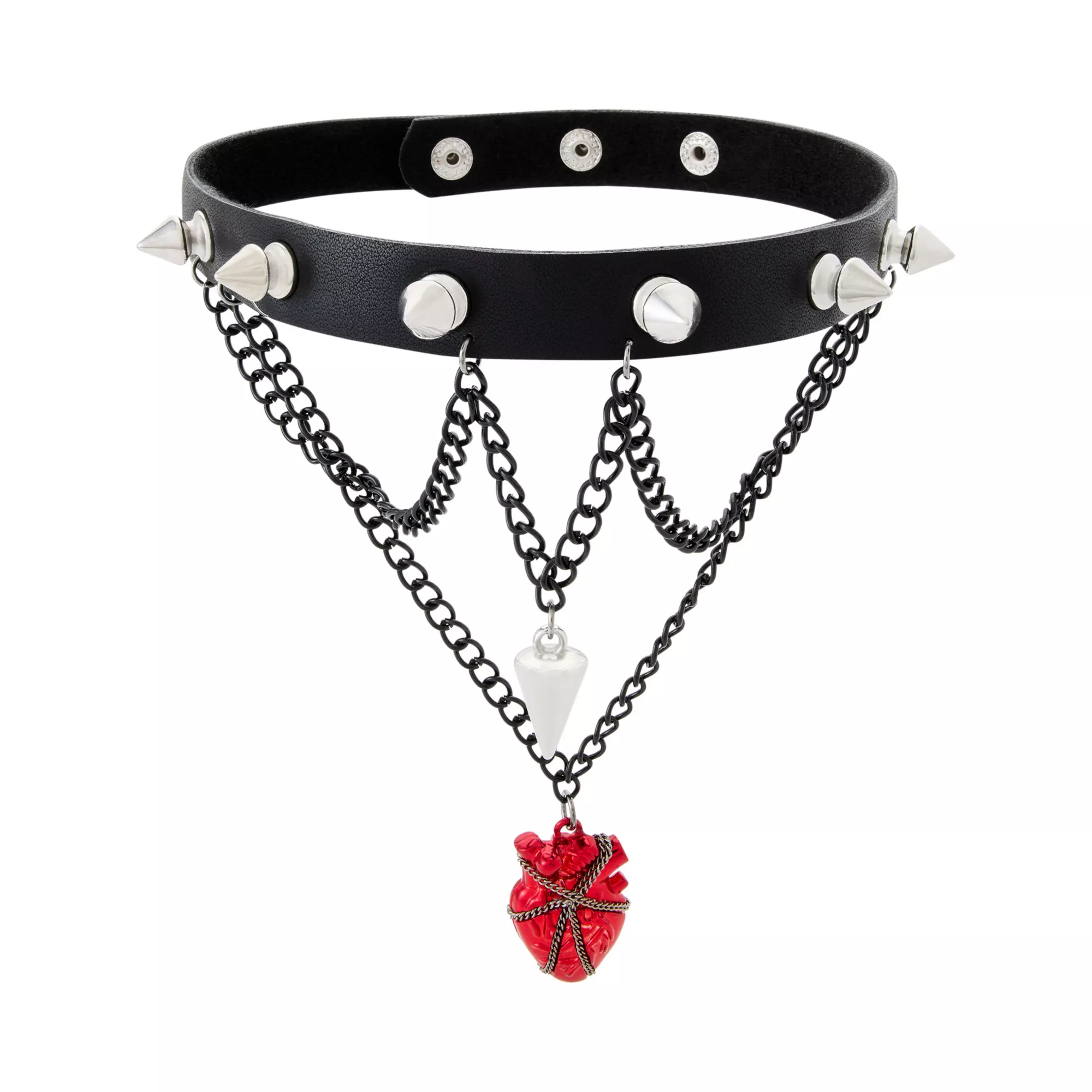 Chained Heart Pendulum 3-Row Dangle Choker Necklace