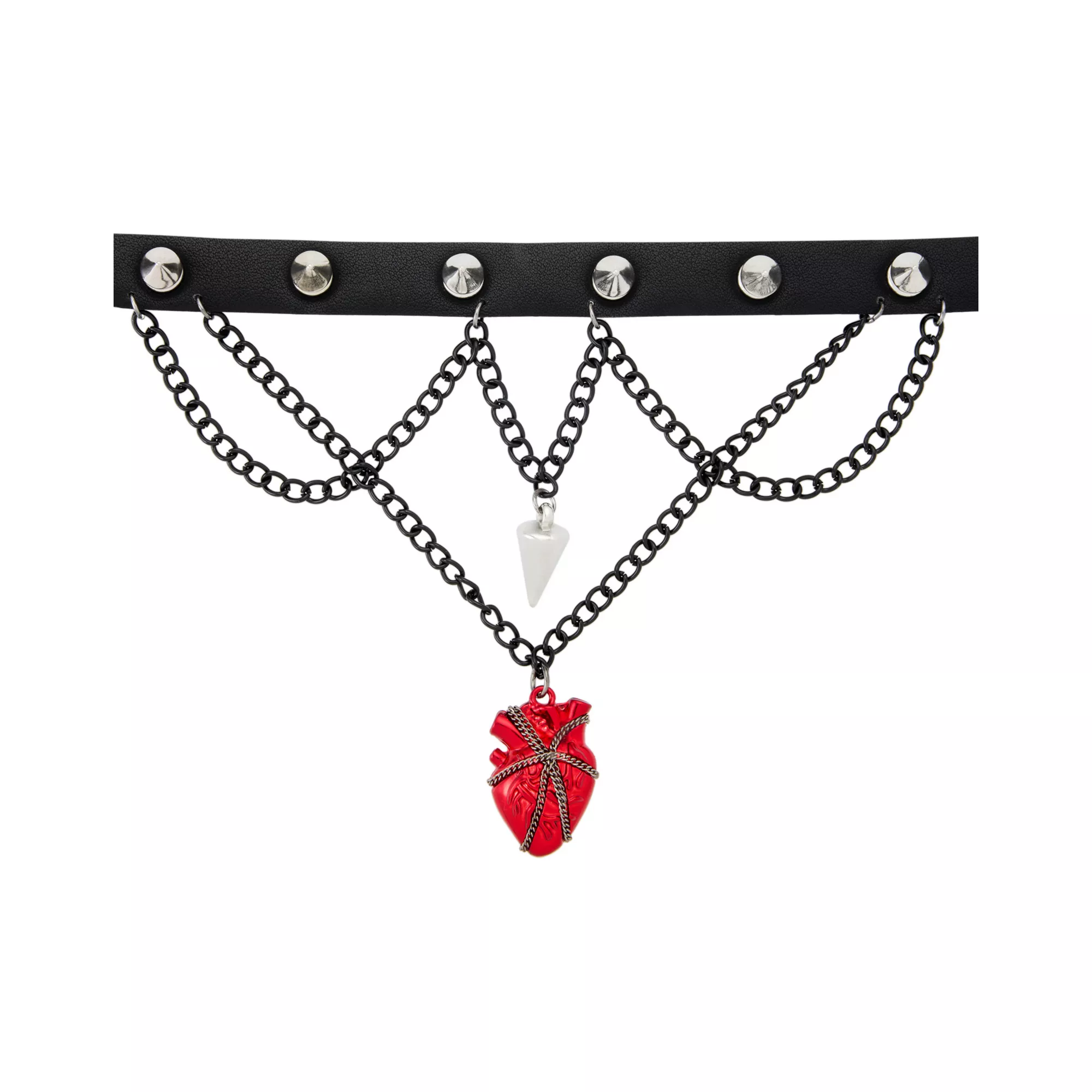 Chained Heart Pendulum 3-Row Dangle Choker Necklace