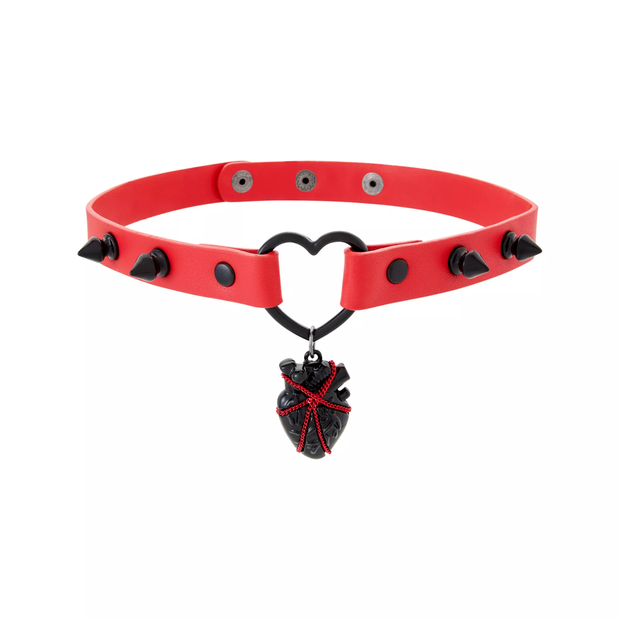 Black and Red Chained Heart Choker Necklace