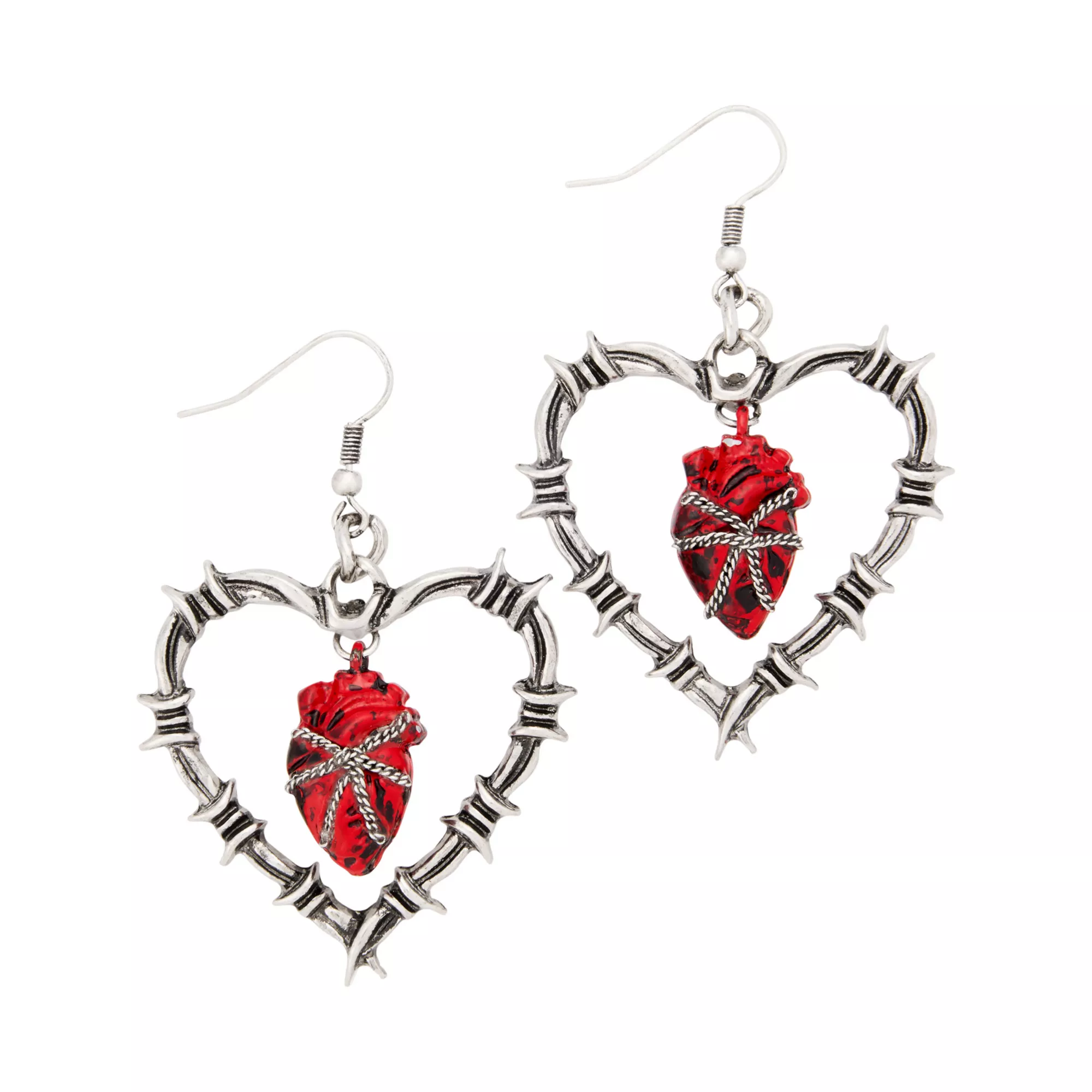 Barbed Wire Heart Dangle Earrings