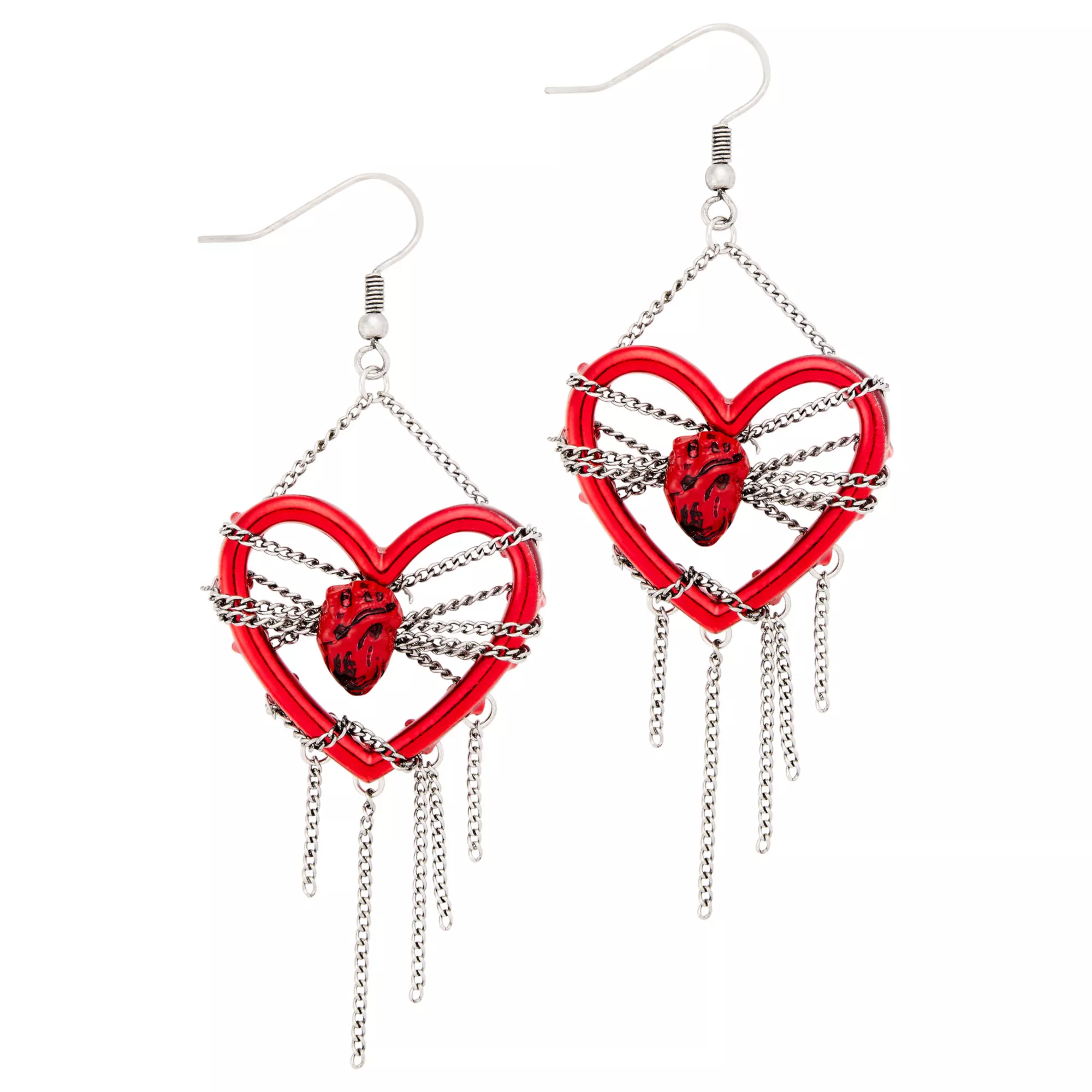 Chained Heart Dangle Earrings