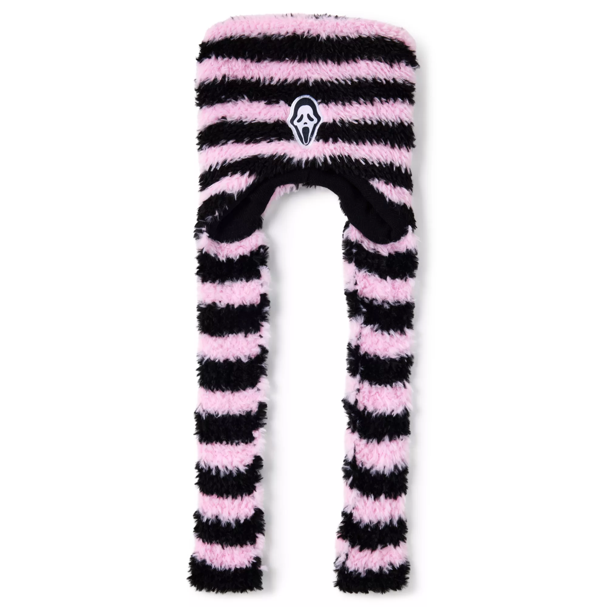 Ghost Face Pink Stripe Fuzzy Laplander Hat at Spencer's