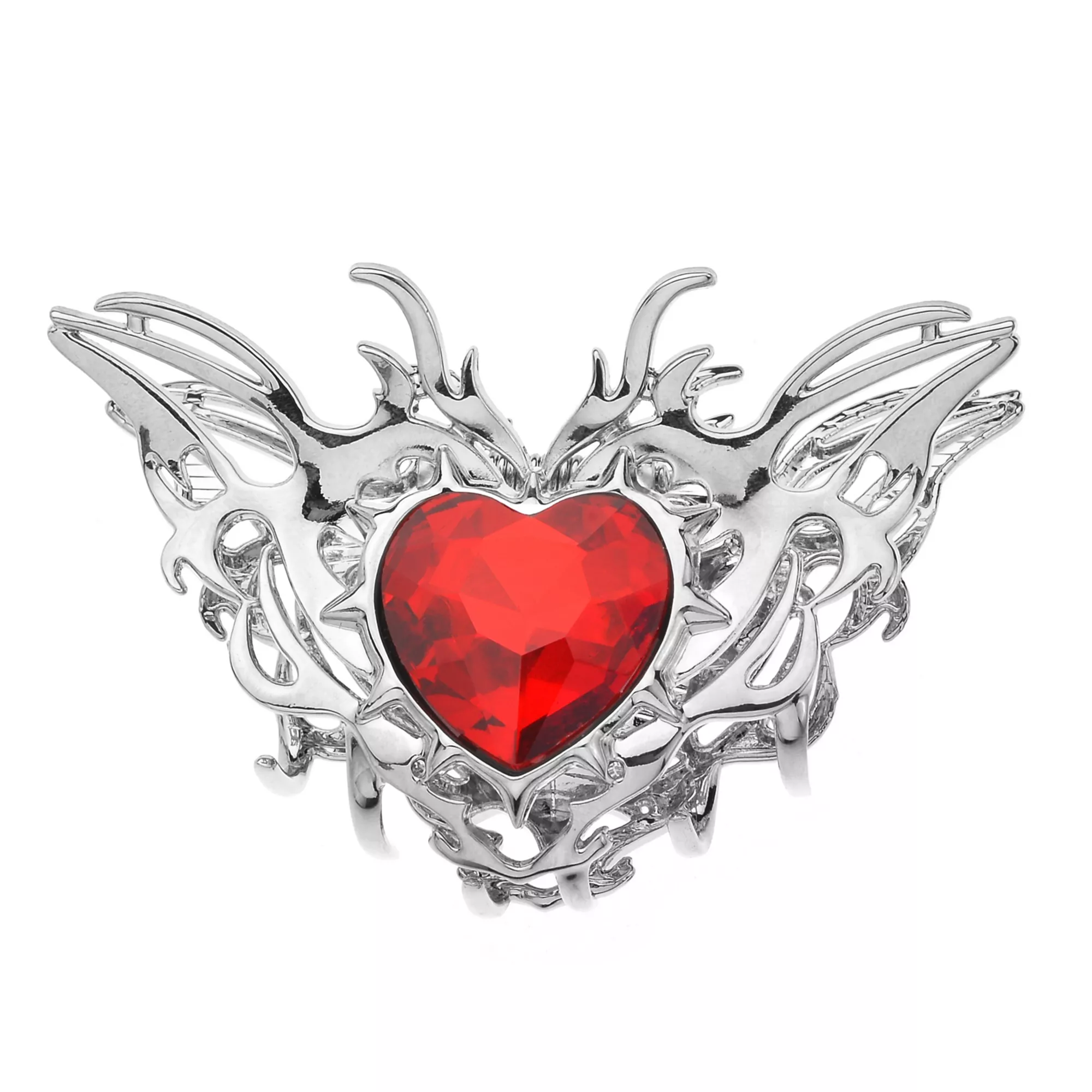 Red Cyberpunk Heart Silver-Tone Claw Clip