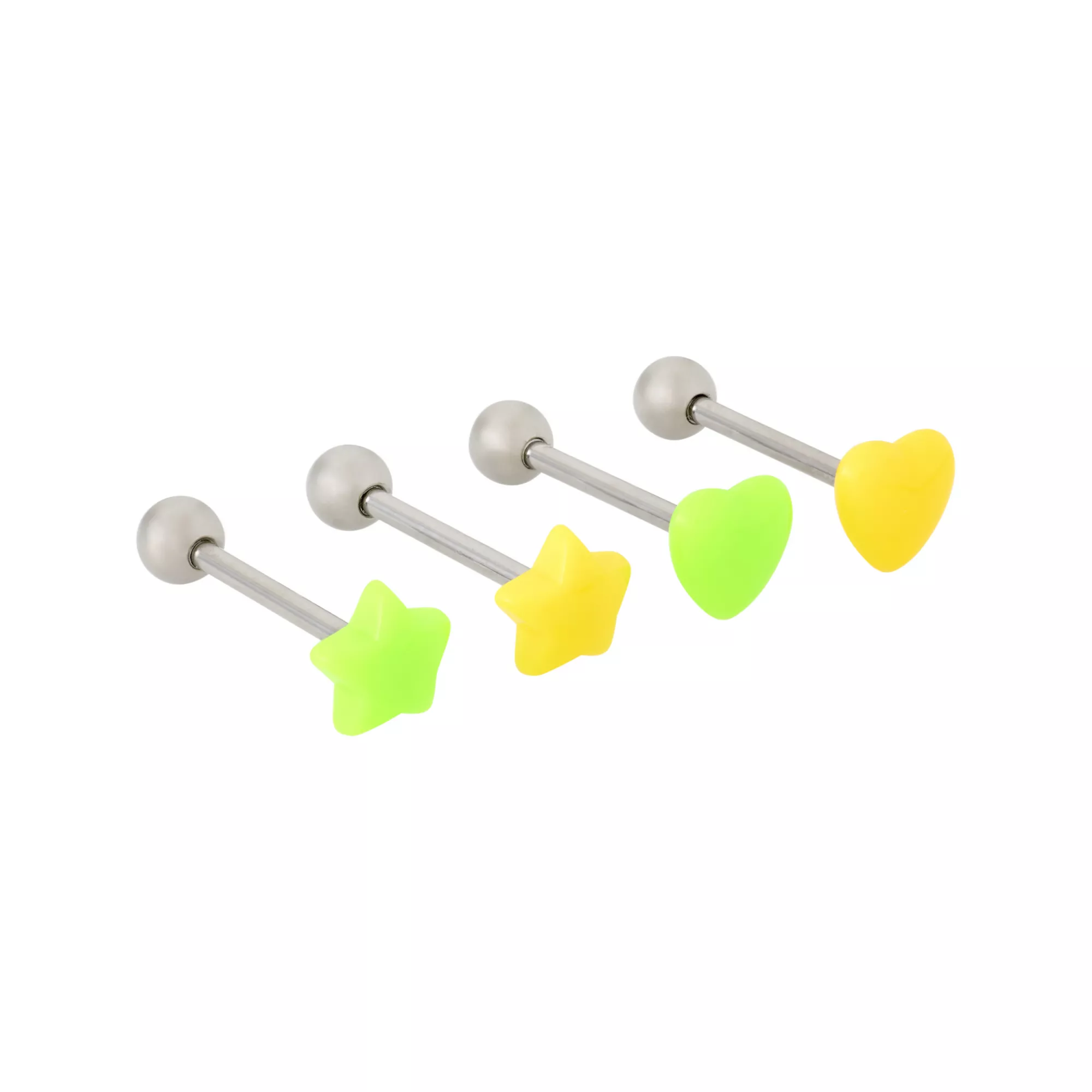 Multi-Pack Titanium Yellow and Green Star Barbells 4 Pack -14 Gauge at Spencer's