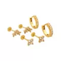 Multi-Pack CZ Triple Flower 14K Gold-Plated Cartilage Earrings 6 Pack - 20 Gauge at Spencer's