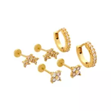 Multi-Pack CZ Triple Flower 14K Gold-Plated Cartilage Earrings 6 Pack - 20 Gauge at Spencer's