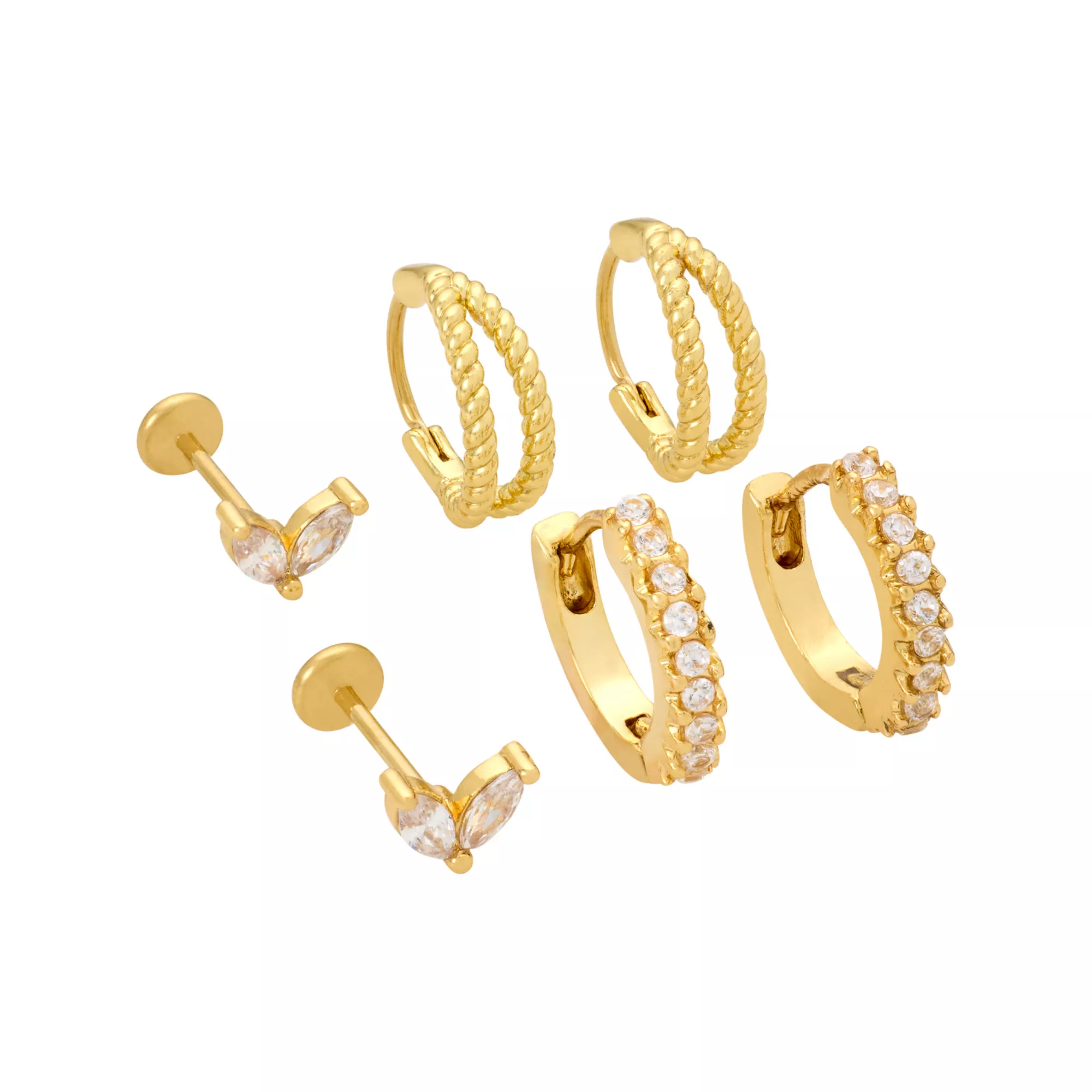 Multi-Pack CZ Flower Twist 14K Gold-Plated Cartilage Earrings 6 Pack - 20 Gauge
