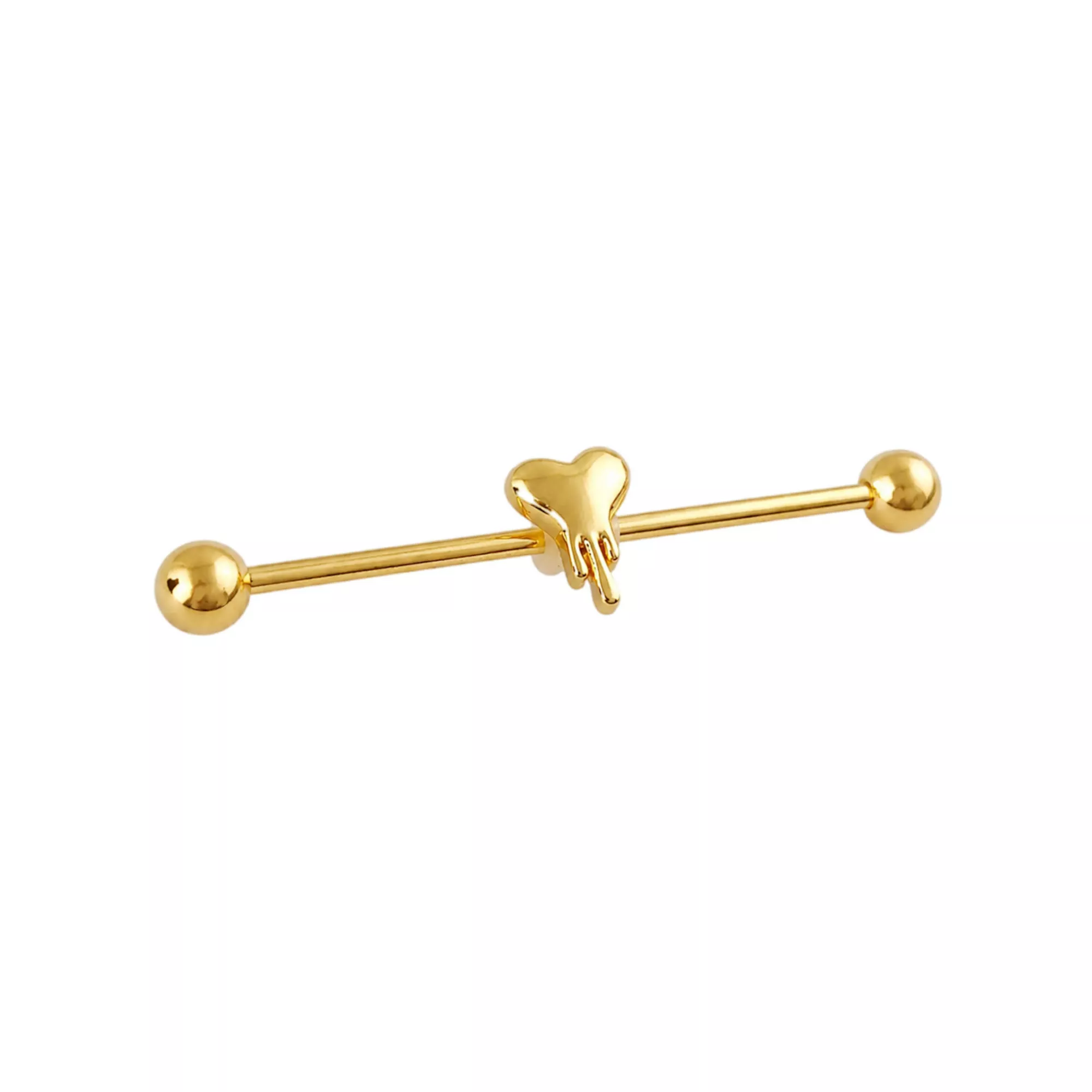 Gold-Tone Dripping Heart Industrial Barbell - 14 Gauge