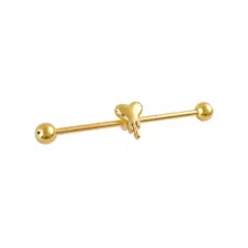 Gold-Tone Dripping Heart Industrial Barbell - 14 Gauge at Spencer's