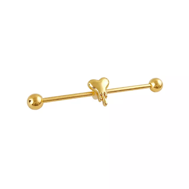 Gold-Tone Dripping Heart Industrial Barbell - 14 Gauge at Spencer's