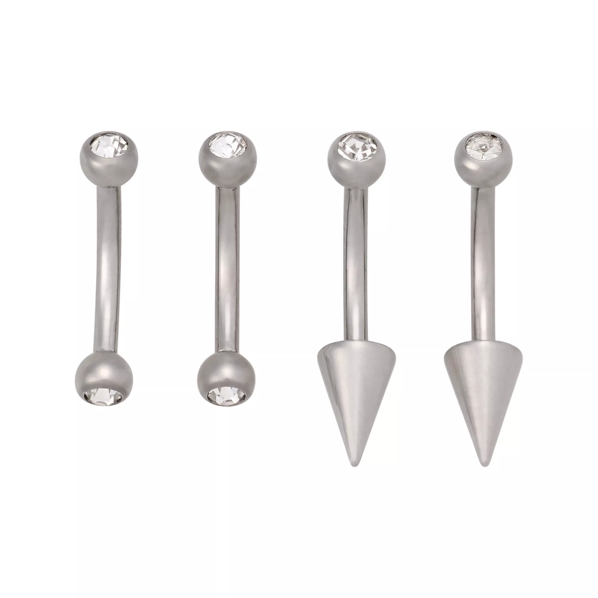 Multi-Pack ASTM F-136 Titanium Silver-Toned Clear Crystal Spike Curved Barbells 4 Pack - 16 Gauge at Spencer's
