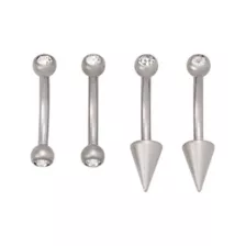 Multi-Pack ASTM F-136 Titanium Silver-Toned Clear Crystal Spike Curved Barbells 4 Pack - 16 Gauge at Spencer's