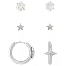 Multi-Pack CZ Star Huggie Hoop and Stud Earrings 3 Pair – 20 Gauge at Spencer's