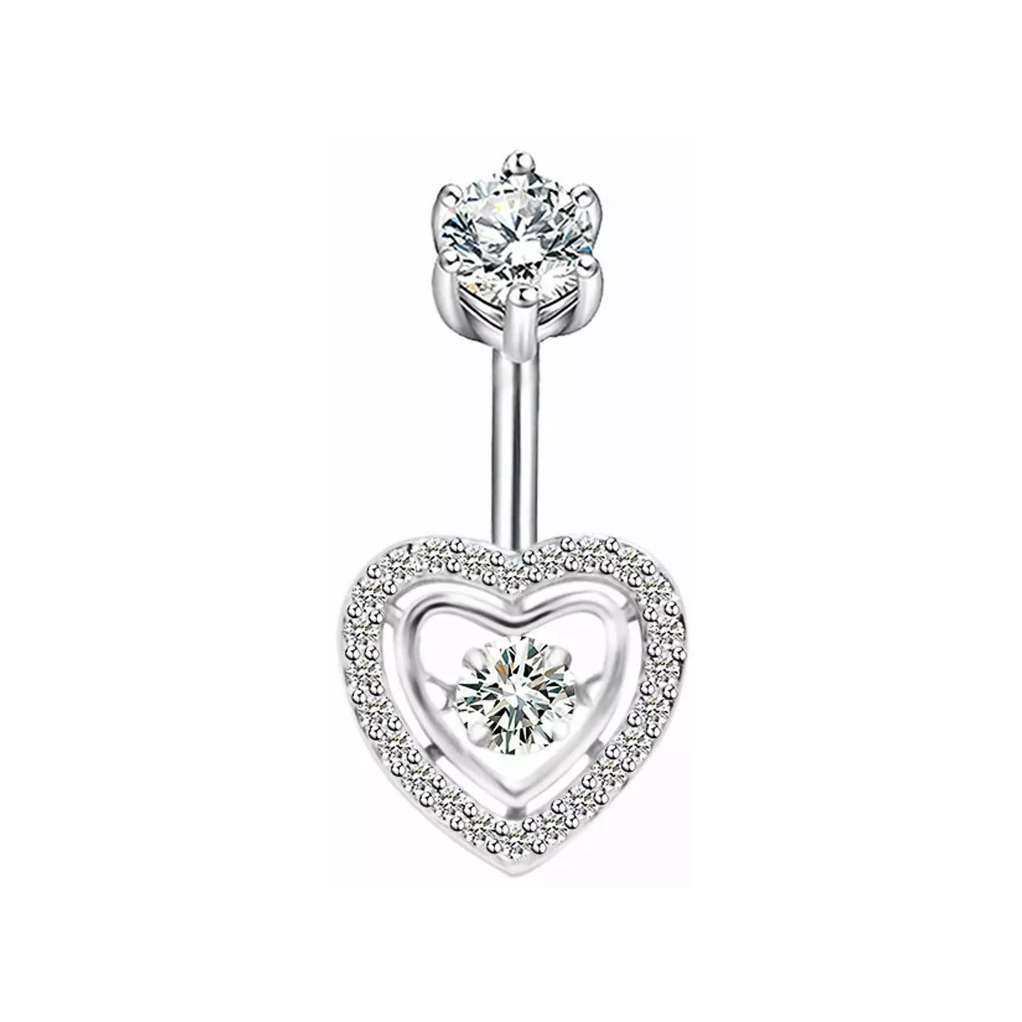 CZ Heart Halo Silver-Plated Titanium Belly Ring - 14 Gauge at Spencer's