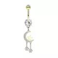 CZ Moon Star Gold-Plated Titanium Dangle Belly Ring - 14 Gauge at Spencer's