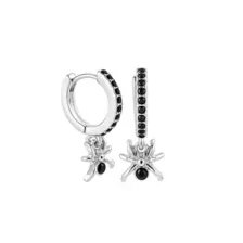 Black CZ Spider Silver-Tone Huggie Hoop Earrings - 18 Gauge at Spencer's