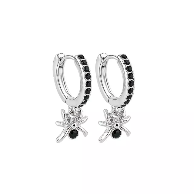 Black CZ Spider Silver-Tone Huggie Hoop Earrings - 18 Gauge at Spencer's
