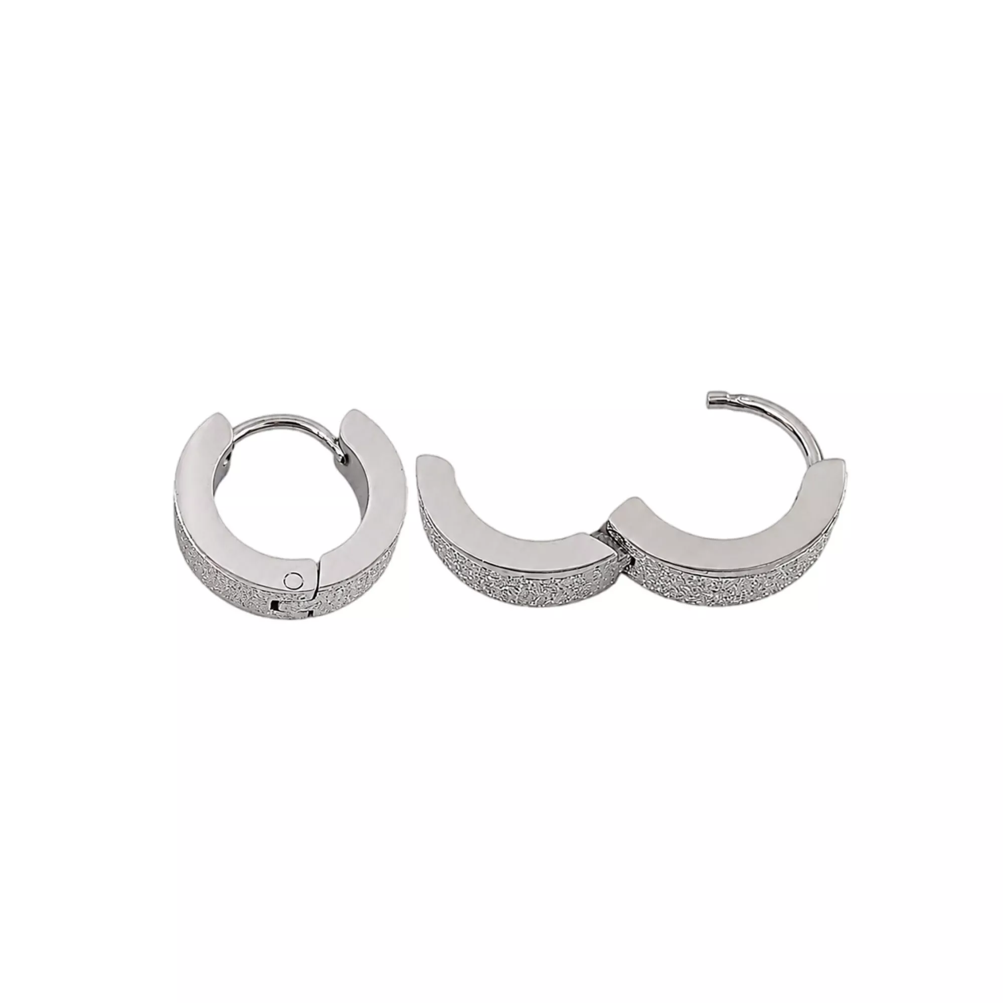 Sandblasted Silver-Tone Huggie Hoop Earrings - 18 Gauge