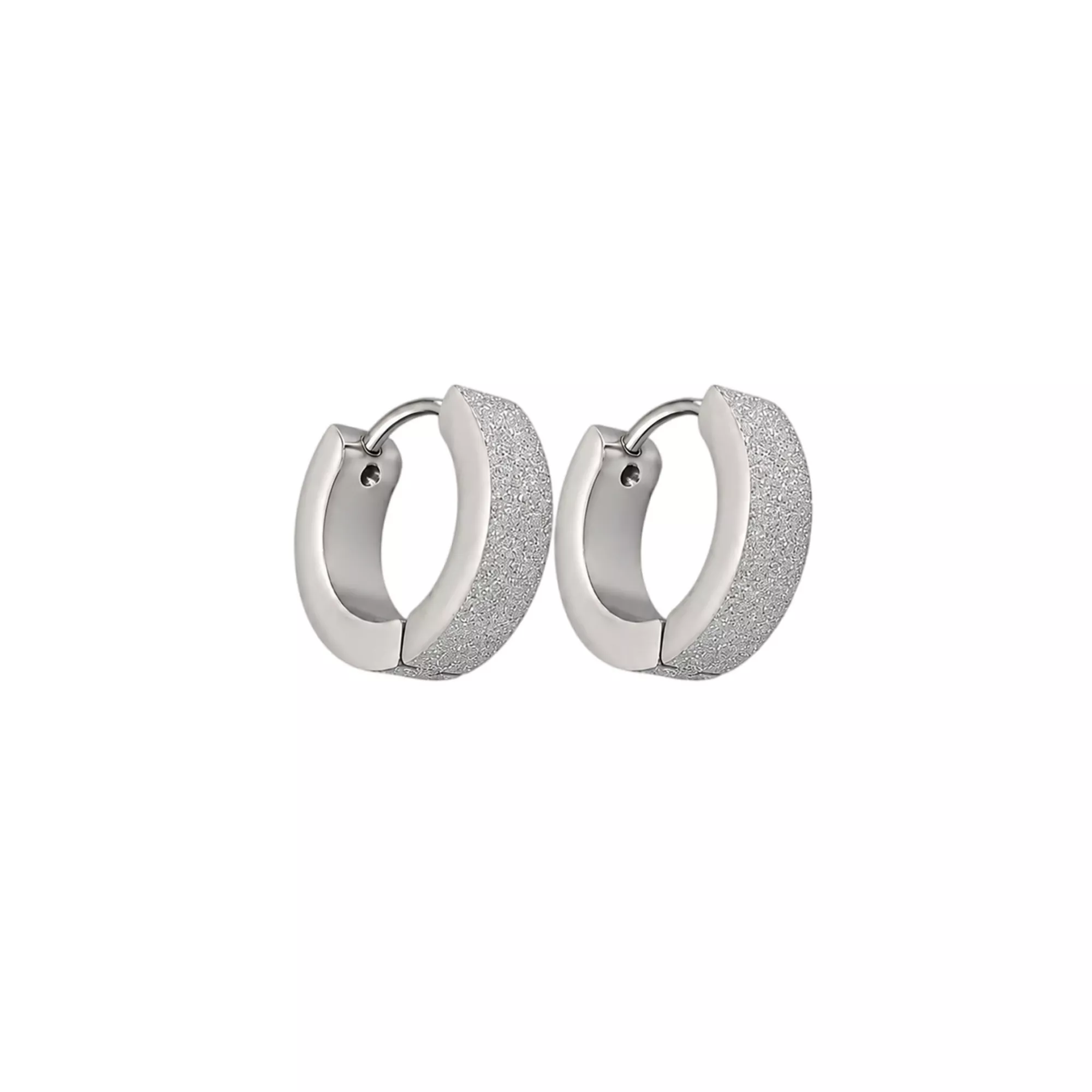Sandblasted Silver-Tone Huggie Hoop Earrings - 18 Gauge