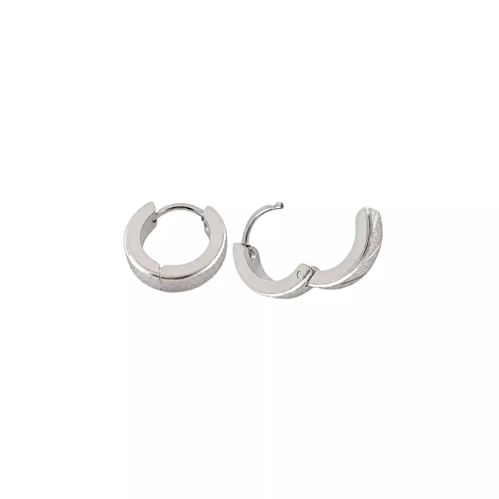 Sandblasted Slant Line Silver-Tone Huggie Hoop Earrings - 18 Gauge