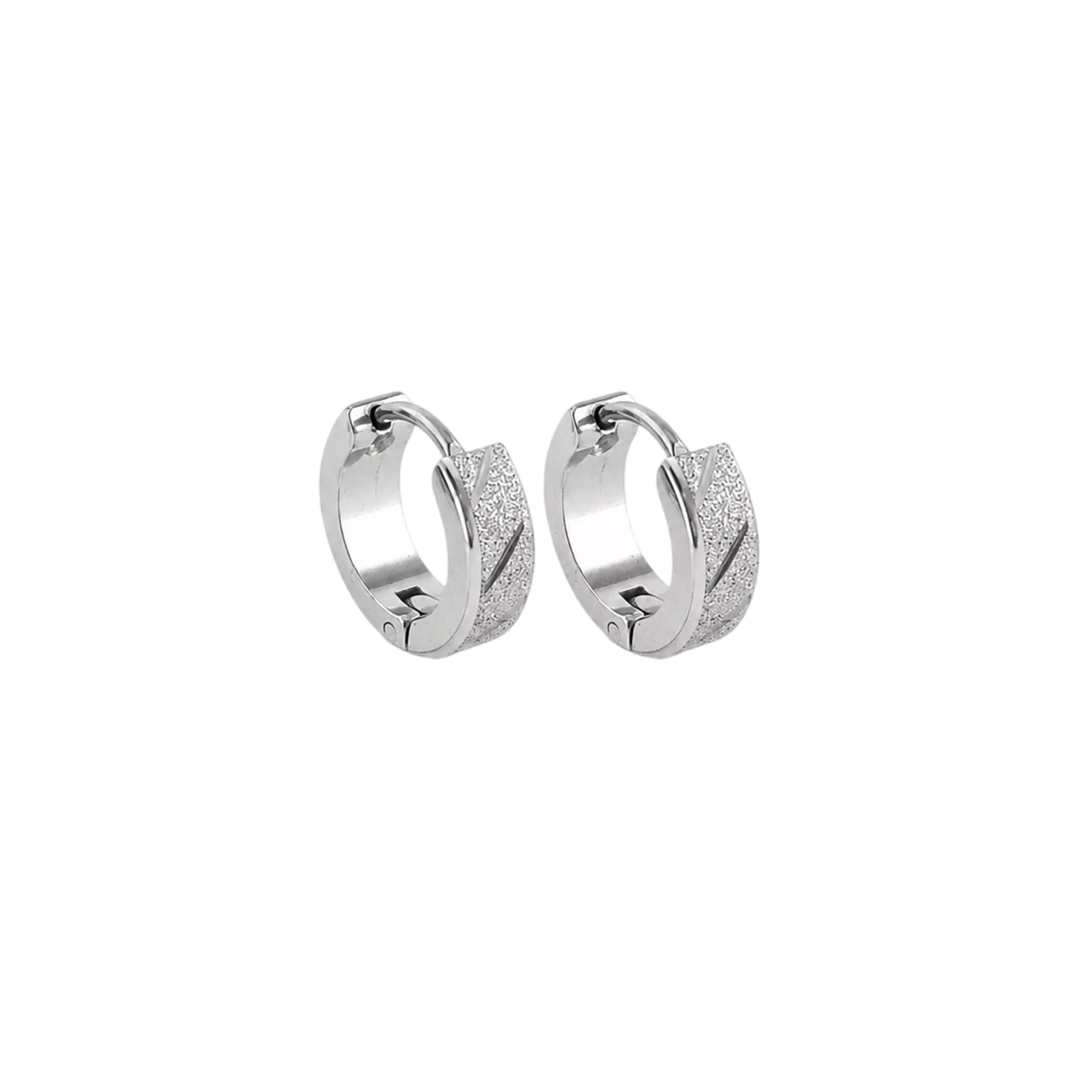 Sandblasted Slant Line Silver-Tone Huggie Hoop Earrings - 18 Gauge