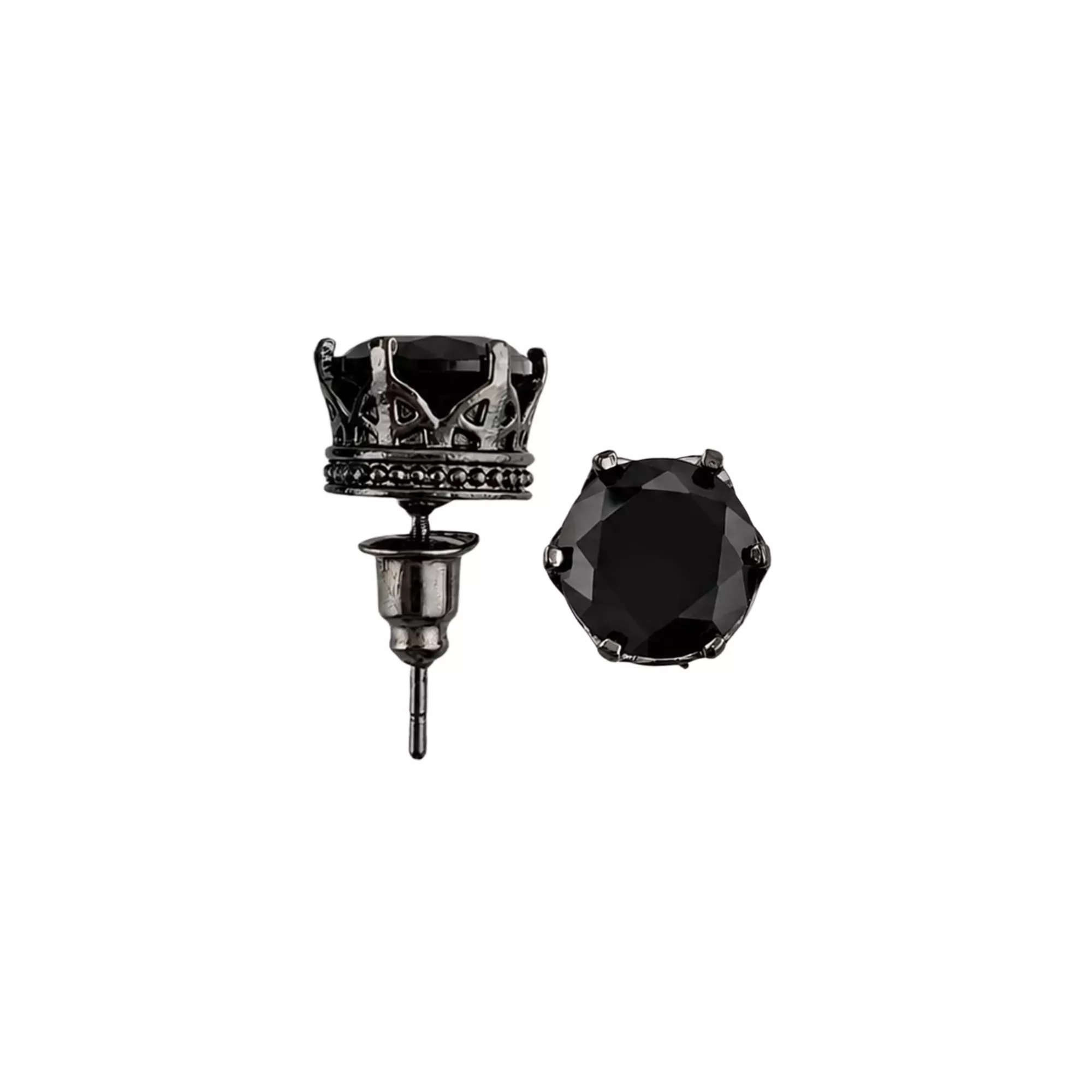 Black CZ Crown Stud Earrings - 20 Gauge