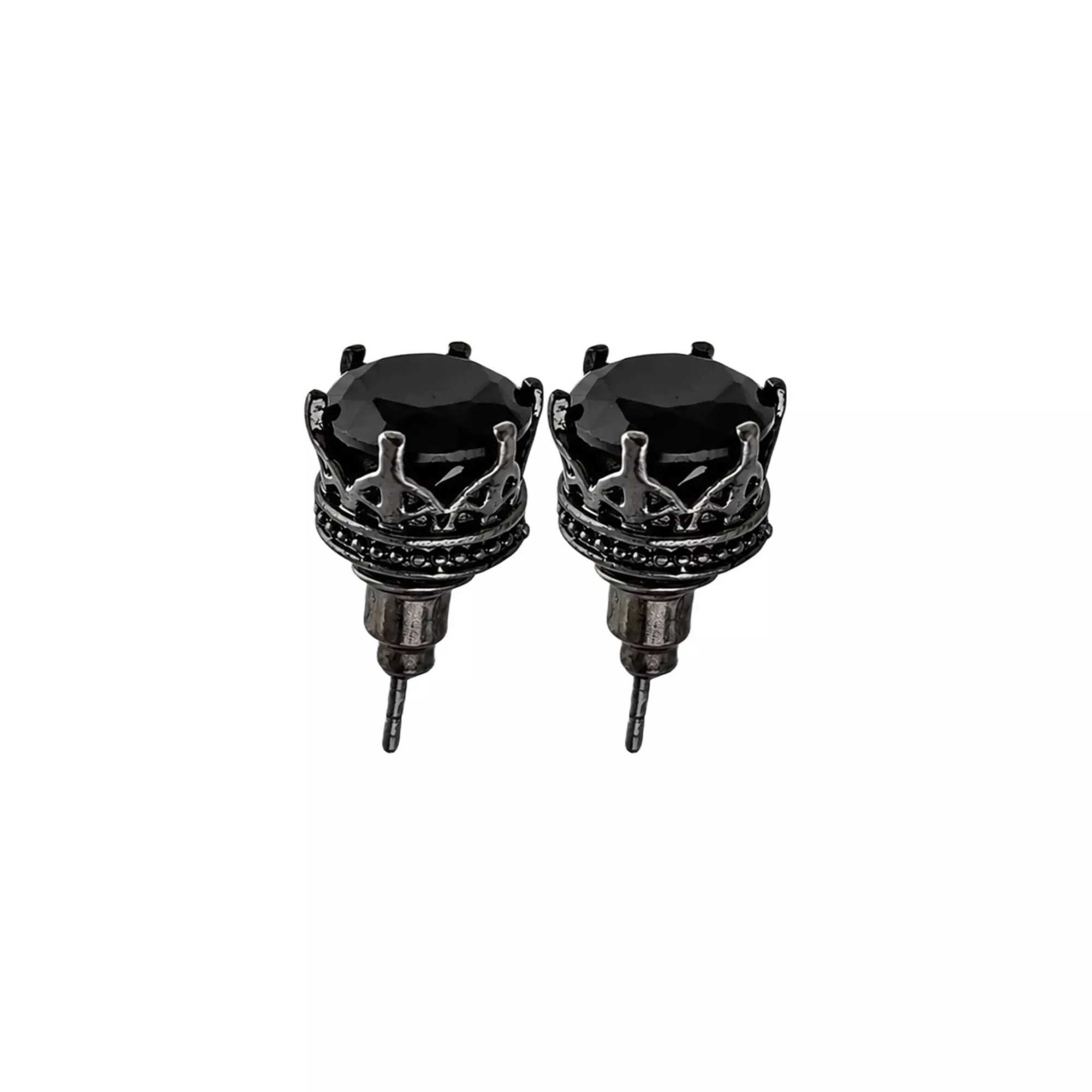 Black CZ Crown Stud Earrings - 20 Gauge