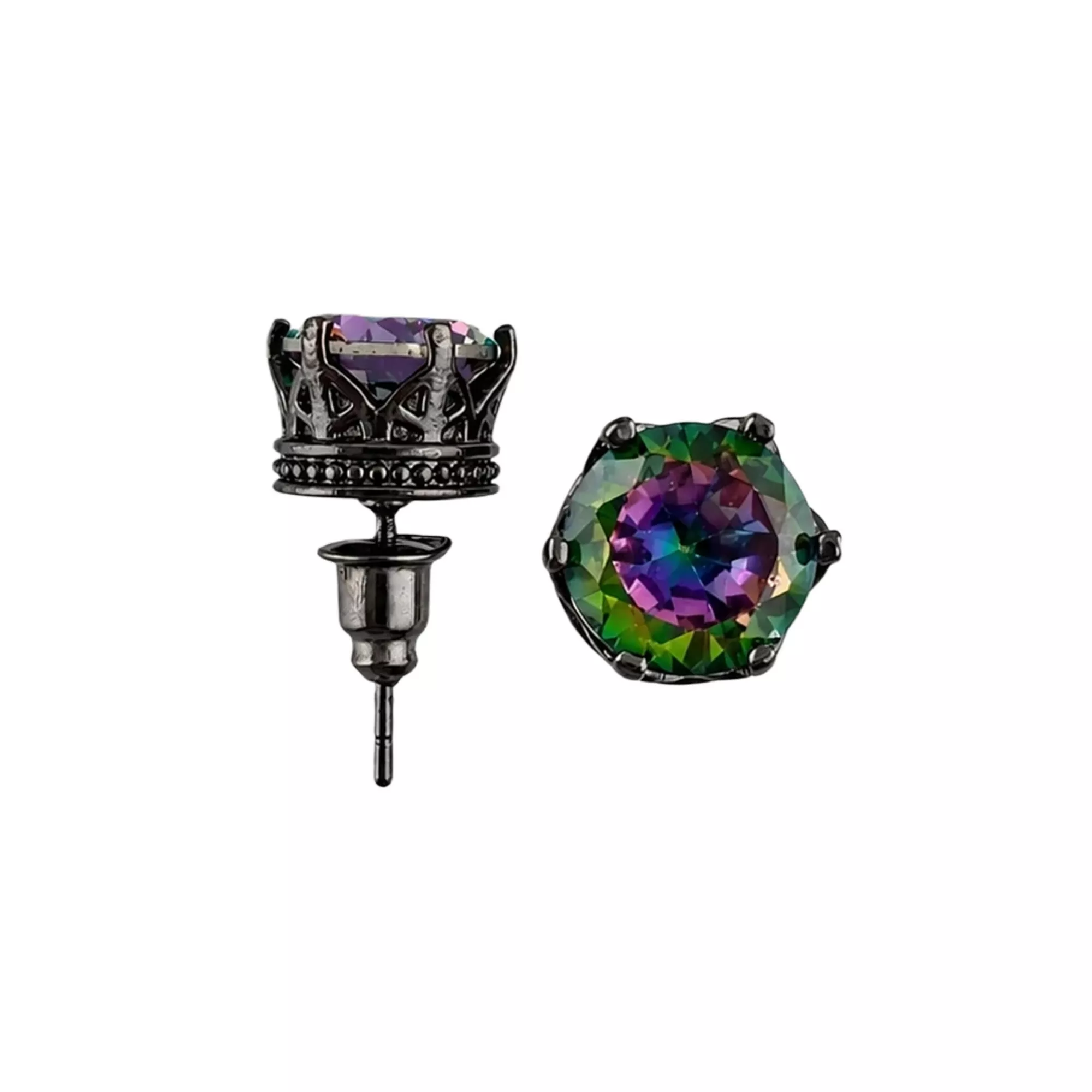 Vitrail CZ Crown Black Stud Earrings - 20 Gauge
