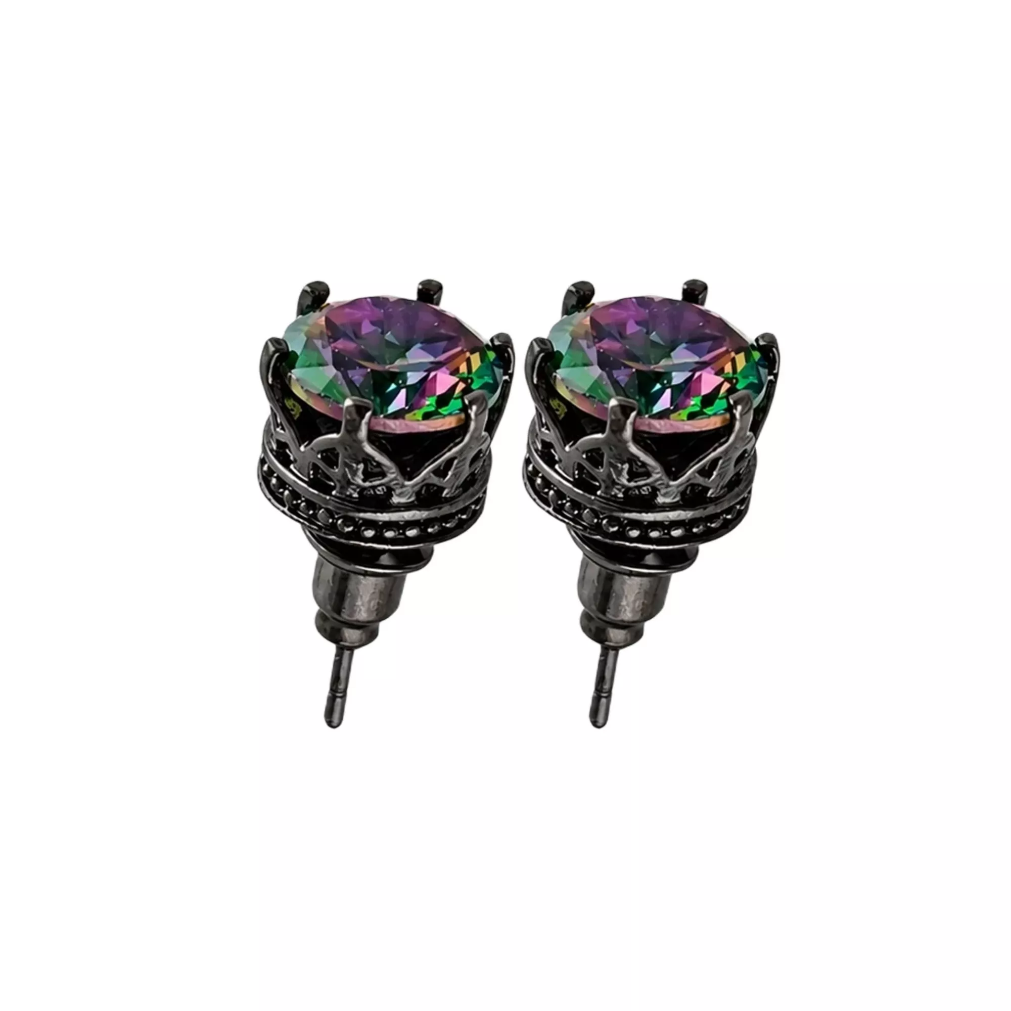 Vitrail CZ Crown Black Stud Earrings - 20 Gauge