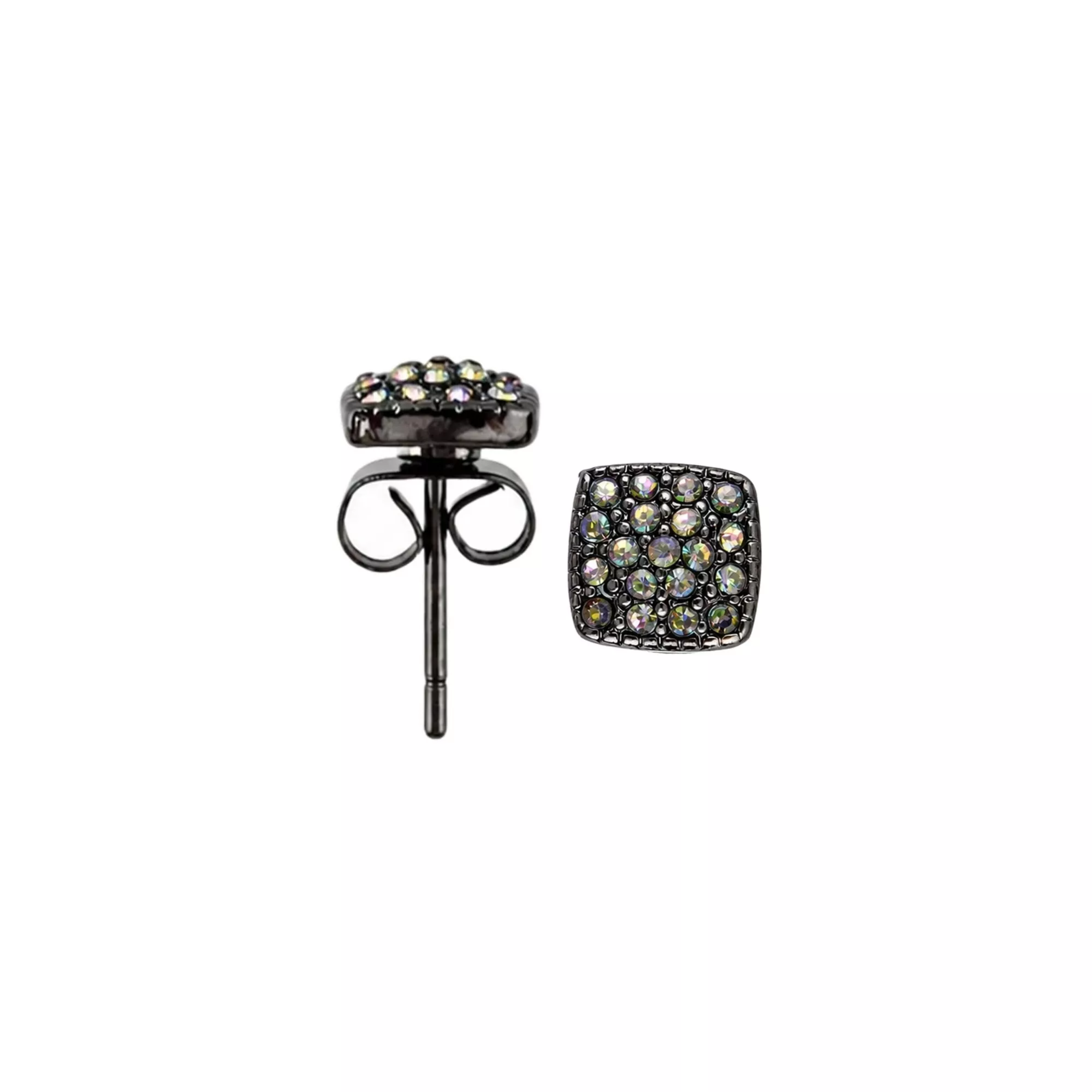 Vitrail CZ Square Pave Black Stud Earrings - 20 Gauge