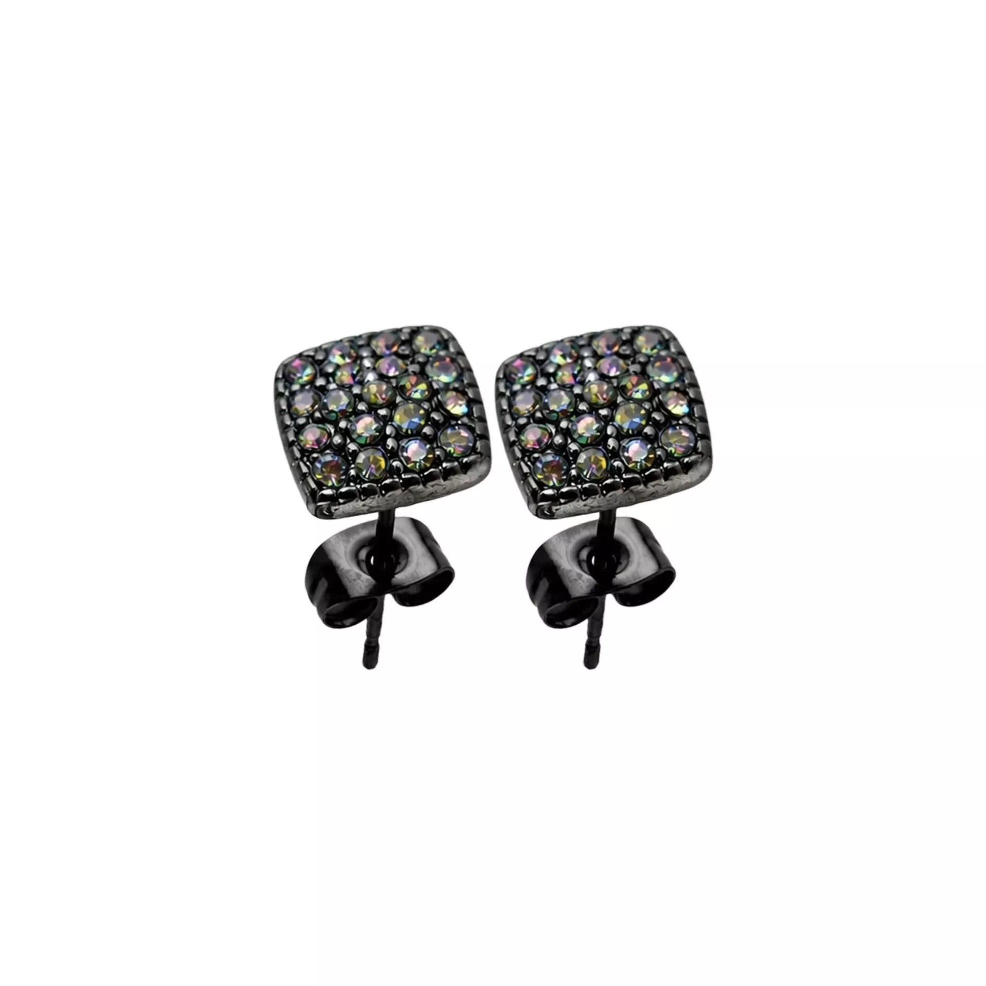Vitrail CZ Square Pave Black Stud Earrings - 20 Gauge