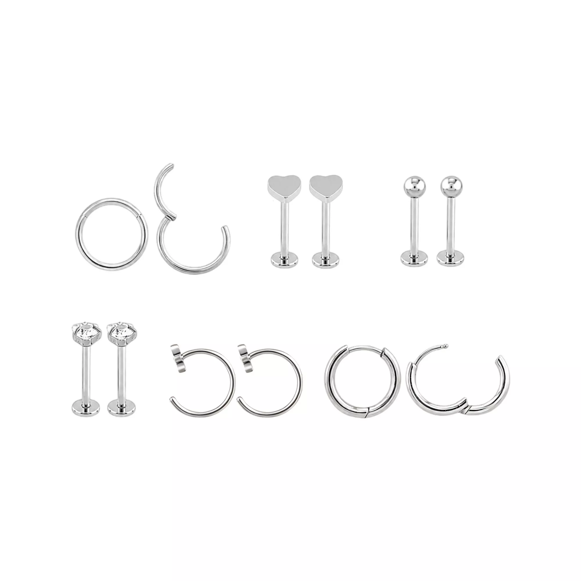 Multi-Pack CZ Silver-Tone Flower Piercings 12 Pack - 16 and 20 Gauge