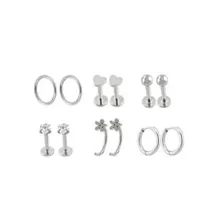 Multi-Pack CZ Silver-Tone Flower Piercings 12 Pack - 16 and 20 Gauge at Spencer's