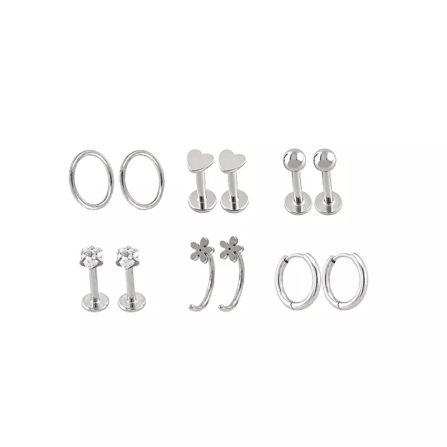 Multi-Pack CZ Silver-Tone Flower Piercings 12 Pack - 16 and 20 Gauge at Spencer's