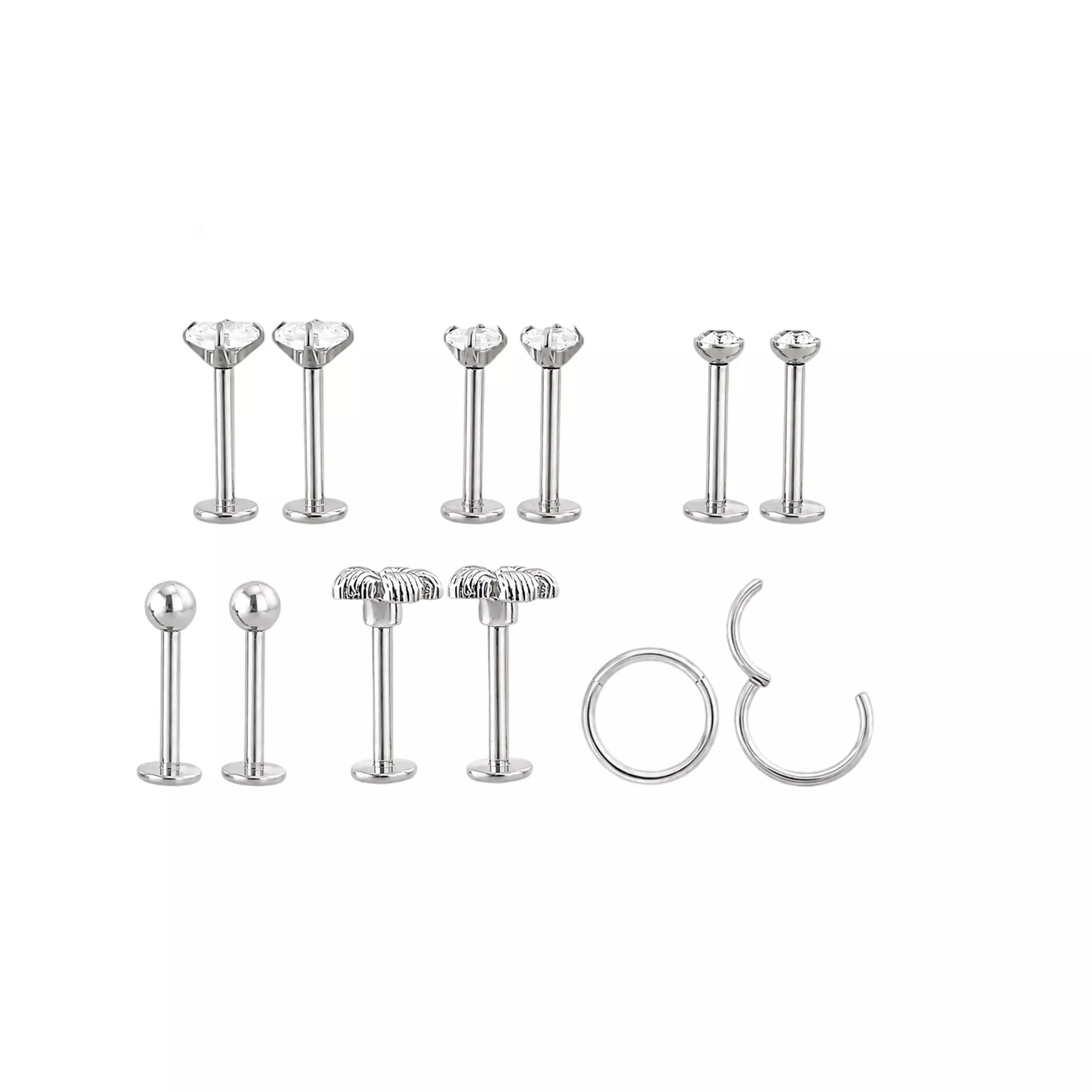 Multi-Pack CZ Silver-Tone Flower Ear Party 12 Pack - 16 and 20 Gauge