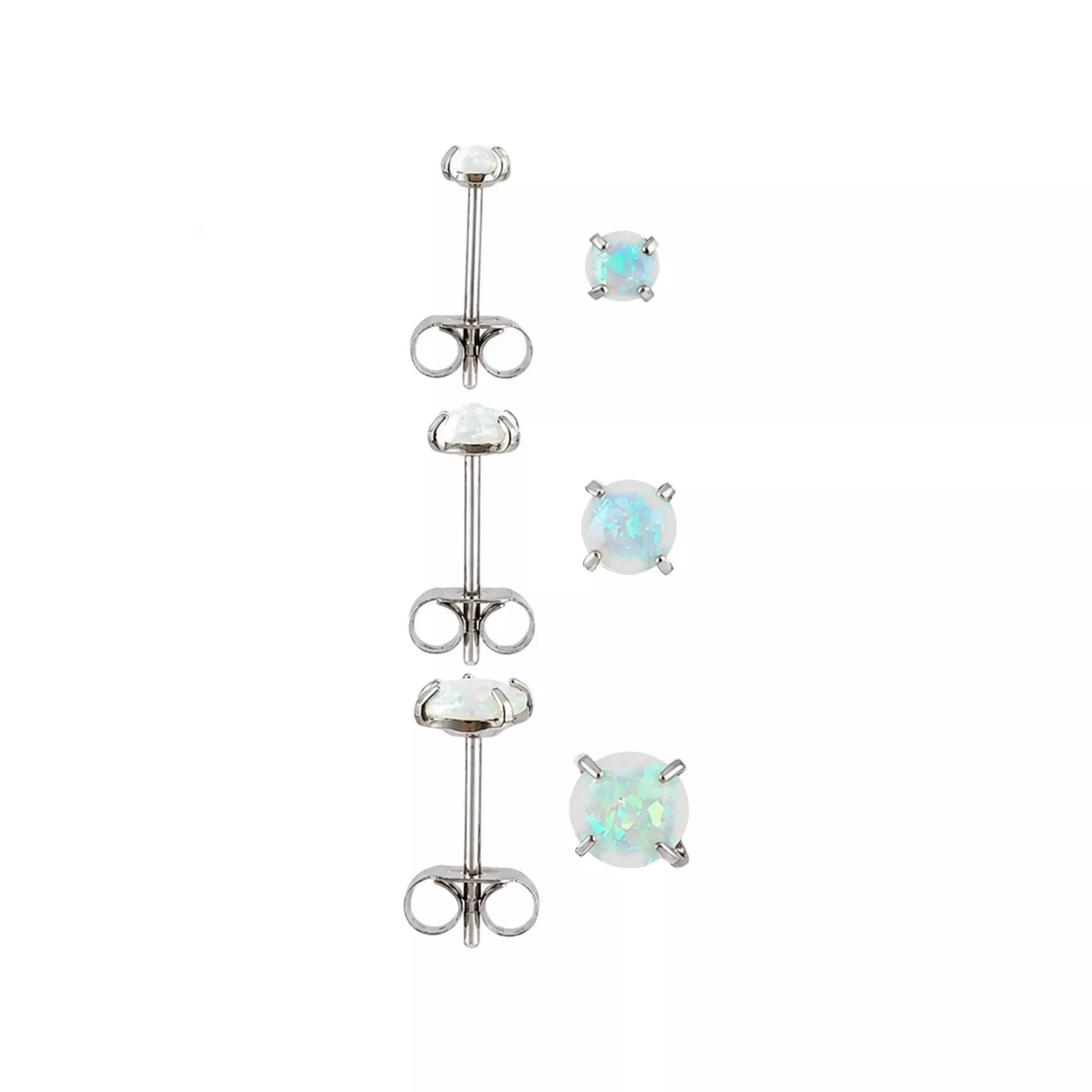Multi-Pack CZ White Opal-Effect Stud Earrings 3 Pack - 20 Gauge
