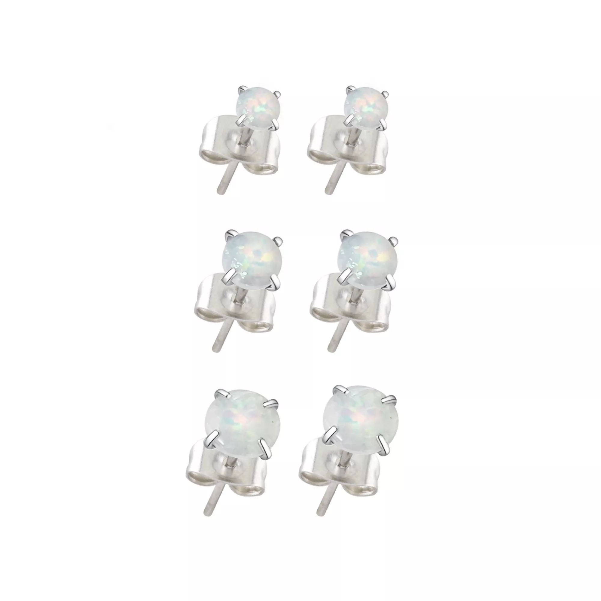 Multi-Pack CZ White Opal-Effect Stud Earrings 3 Pack - 20 Gauge
